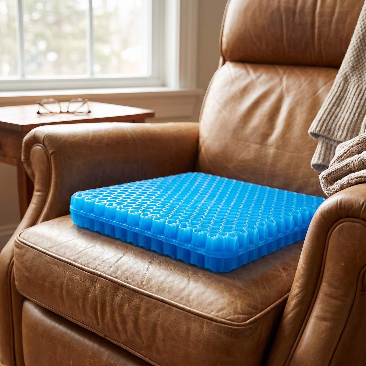 Wovaire Gel+ cushion side view showing 2.4 inch thickness